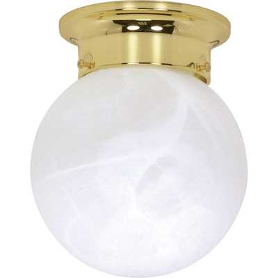 Nuvo Lighting 60/255  1 Light - 6" - Ceiling Mount - Alabaster Ball in Polished Brass Finish